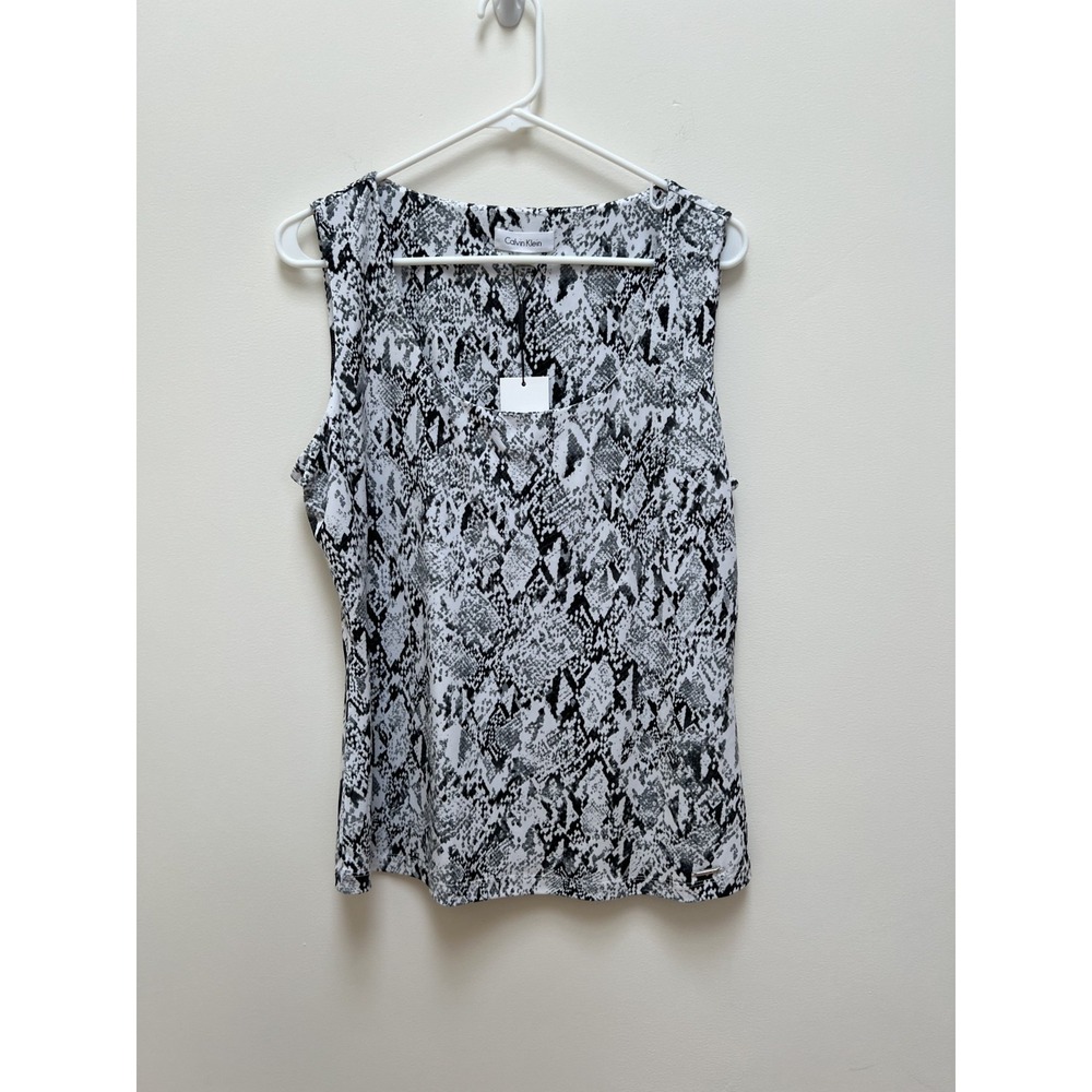 Calvin Klein Wom sleeveless knit top scoop neck multi color snake print XL NWT - Picture 1 of 11